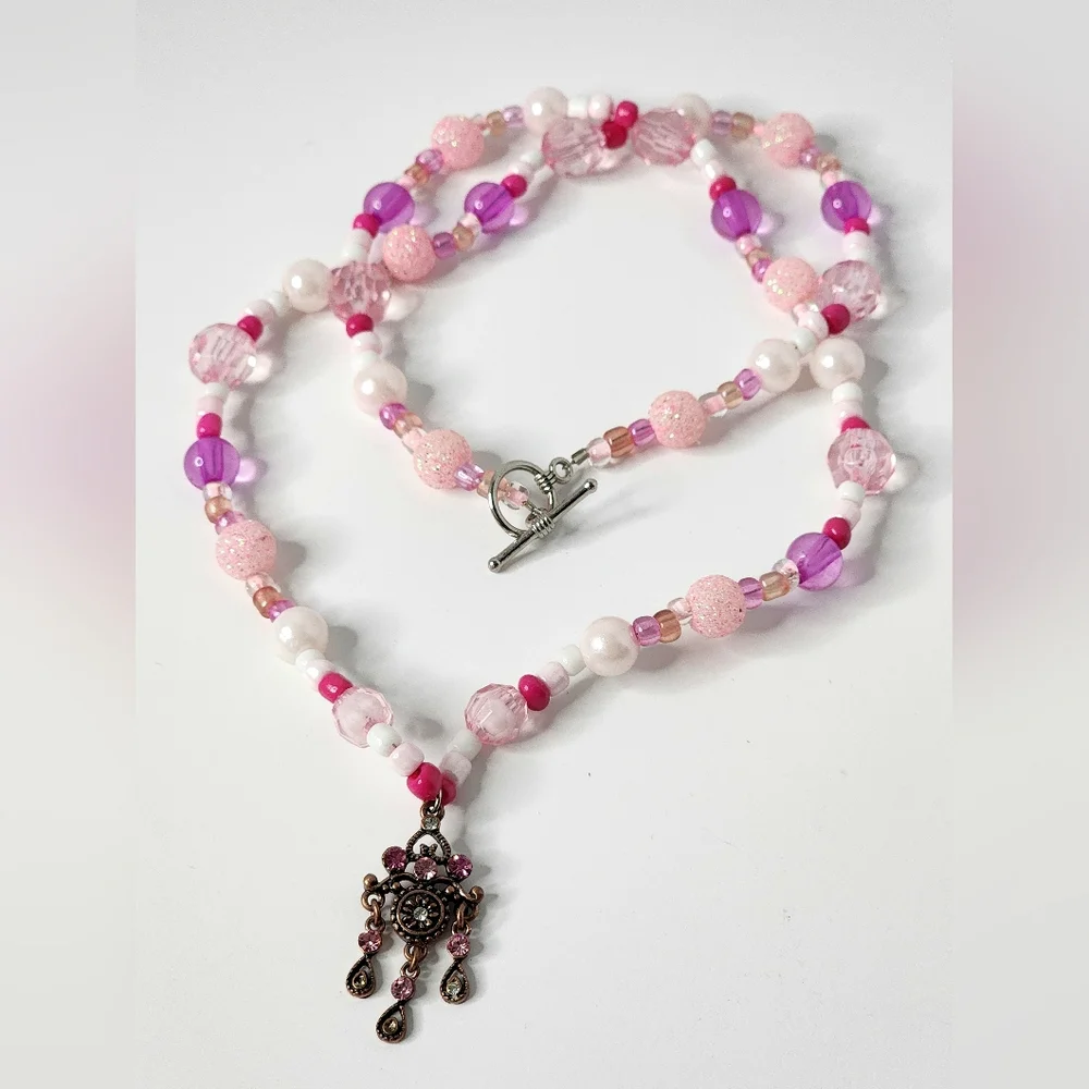 Pink Acrylic Beaded Girls Necklace